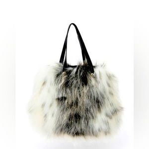 White Animal Print Luxe Faux Fur Vegan Top Handle Tote